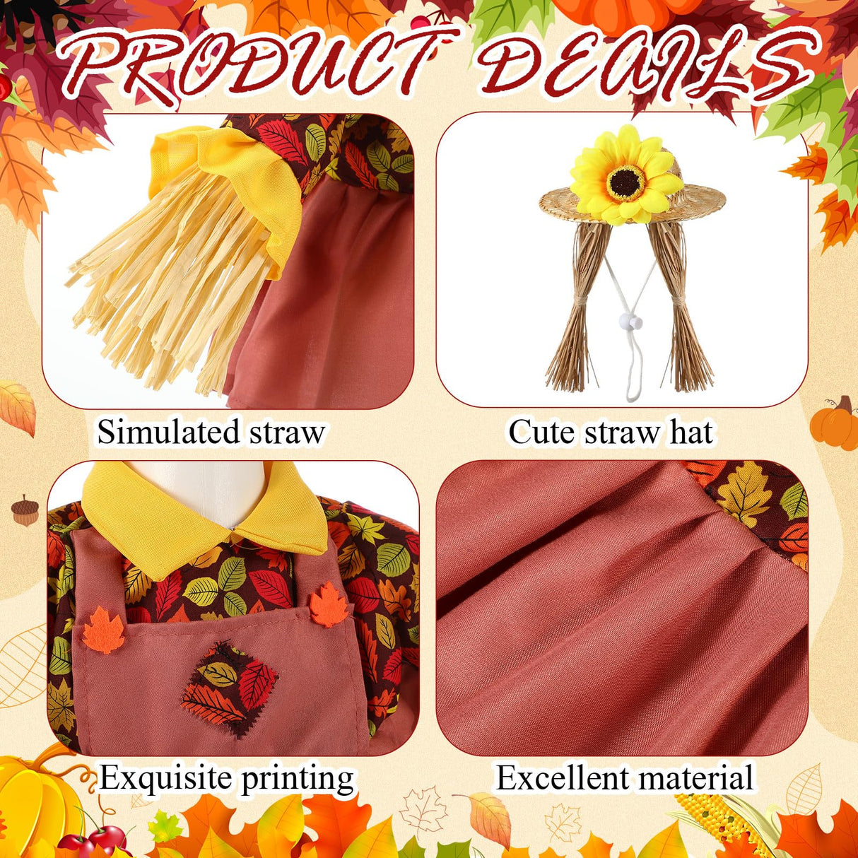 FuWeave Fall Porch Goose Outfit Maple Goose Costume Fancy Porch Geese Clothes with Wide Hat for 23" 17" Outdoor Patio(Scarecrow Style,23 Inch)