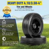 FEILOONG 4.10/3.50-4 Flat Free Tire, 10 Inch Solid Tires and Wheels Replacement with 5/8'' Bearings, 2.2" Offset Hub for Hand Truck, Dolly, Wheelbarrow, Includes Adapter Kit (2 PACK)