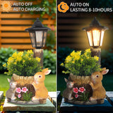 YEPOTUE Solar Bunny Garden Stalue Outdoor, Rabbits Figurine Flowerpot Decolwith Solar Lantem for Yard Art Lawn Ornaments Porch Patio Balcony - Gardening Gifts for Women Mom