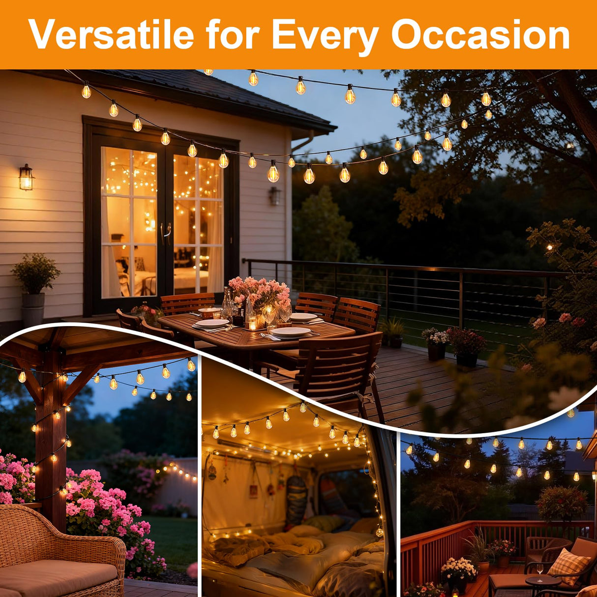 50(40+10)FT Outdoor String Lights, 15m Waterproof Remote LED Patio Lights with 19+1 S11 Bulbs 10FT Extension Cable, Dimmable Outside Hanging Lights for House, Porch,Yard,Garden,Bistro, Gazebo lighting
