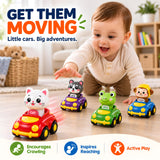 Press to Go Cars for Toddlers 1-3, 4-Pack Animal Toys for 1 Year Old Boy