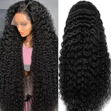 30 Inch 13x6 Deep Wave Lace Front Wigs Human Hair for Women HD Transparent Deep Curly Lace Frontal Wigs Human Hair Pre Plucked with Baby Hair Natural color