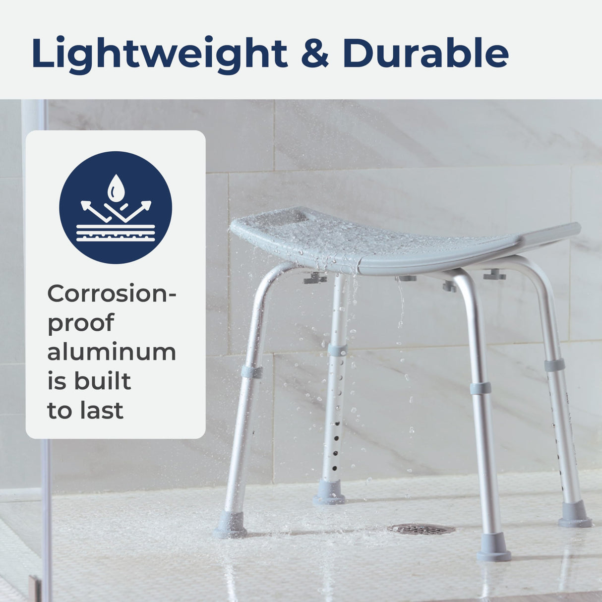 Drive Medical RTL12203KDR Shower Chair, Adjustable Shower Stool with Suction Feet, Shower Seat for Inside Tub, Bathroom Bench, 300 LB Weight Capacity