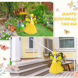 SilTriangle 5pcs Butterfly Porch Goose Outfit Costume Tutu Skirt Butterfly Wing Wand Flower Crown for 17‘' 23‘' Cement Goose(Yellow)