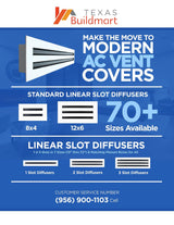 BUILDMART - 14x6 White Modern AC Vent Cover - Decorative Air Vent - Standard Linear Slot Diffuser - Register Grille for Ceiling, Walls & Floors - Texas Buildmart