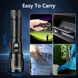 Wdtpro LED Rechargeable Flashlight 2Pack, 3Modes Super Bright High Lumens Flashlights, Zoomable Tactical Flashlight with LCD Display, IP65 Waterproof Flashlights for Home Emergency Camping & Gifts Men