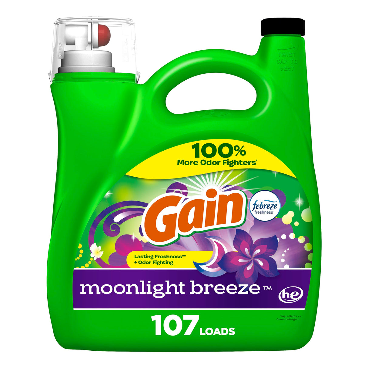 Gain + Aroma Boost Liquid Laundry Detergent, Moonlight Breeze Scent, 107 Loads, 154 Fl Oz, HE Compatible with Febreze and Oxi (125)