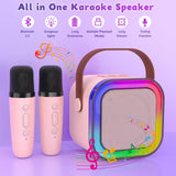 Mini Karaoke Machine for Kids, Haomuren Protable Bluetooth Speaker with 2 Wireless Microphone and LED Color Lights, Christmas Birthday Gifts Toys for Girls Boys Friends Age 3-12+ Years Old (Pink)