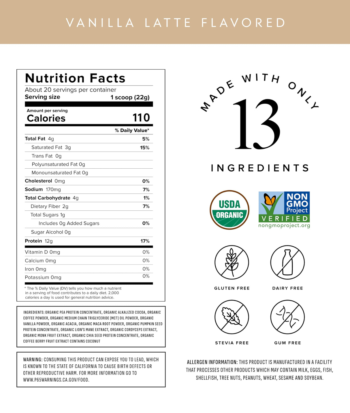 Truvani Protein + Energy Drink Mix with 87mg Caffeine | Vanilla Latte | 12g Organic Plant Based Protein | 20 Servings | USDA Organic Coffee Powder & Adaptogens | Gluten & Dairy Free | Vegan | Non-GMO