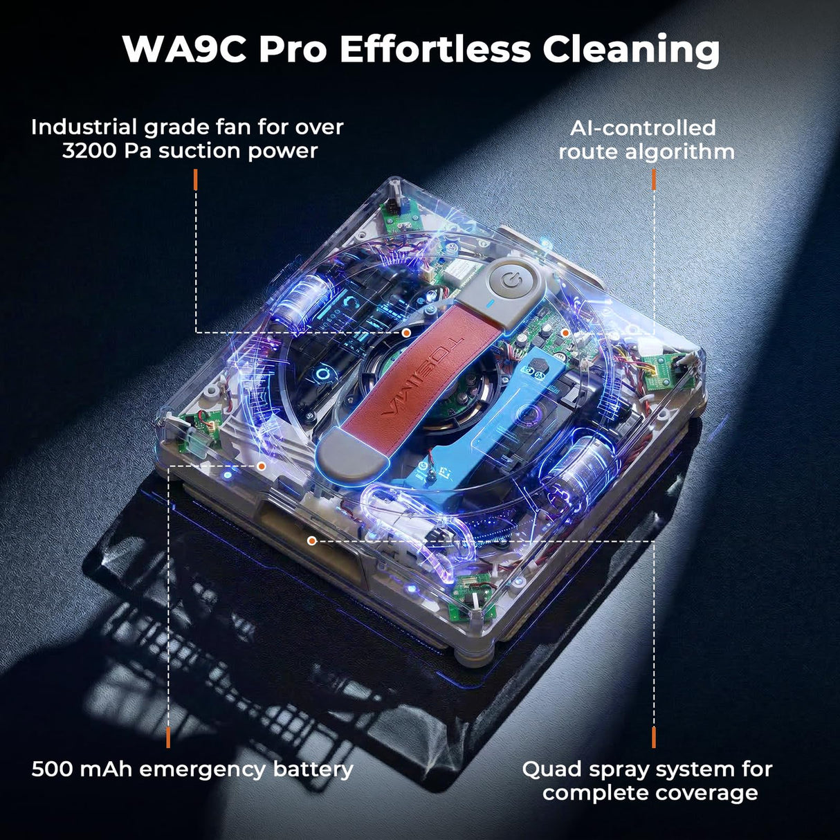 Tosima WA9C Pro Window Cleaning Robot with 4-Nozzle Dual Spray, AI Path Planning & Triple Safety System, 6 Cleaning Modes Remote Control Smart Window Robot for High-Rise Windows, Mirrors & Glass Doors