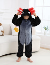 CuteOn Black-Red Axolotl Onesie Kids Animal Pajamas for Boys Girls Halloween Christmas Costume Cosplay Sleepwear Height for 140cm