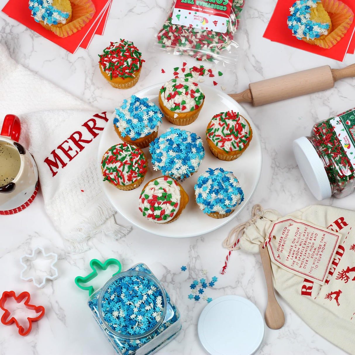 Christmas Sprinkles Bulk - 2.2 LB - Xmas Tree Jimmies - Red, Green & White Confetti for Dessert Decorating - Holiday Baking Toppings for Gingerbread, Cupcakes, Cookies, Cake Pops