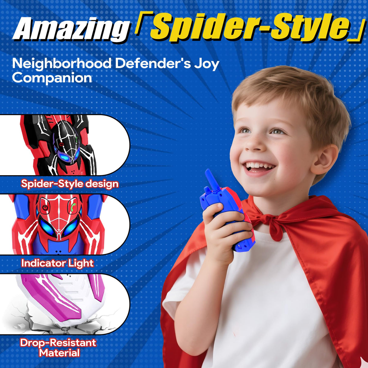 Vvinca Spider Walkie Talkies for Kids Toys Ages 3 4 5 6 7 8 9 10 Boys Girls 3 Pack Superhero Toys Lanyard Long Range Clear Sound Outdoor Game Camping Gear Spy Gadgets & Easter Christmas Birthday Gifts
