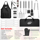 Kaluns Grilling Accessories, Dad Gifts for Christmas Grilling Gifts, Heavy Duty Stainless Steel Grill Set BBQ Grill Accessories for Outdoor Grill with Meat Thermometer, Case and Apron