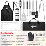 Kaluns Grilling Accessories, Dad Gifts for Christmas, Heavy Duty Stainless Steel Grill Set BBQ Grill Accessories for Outdoor Grill with Meat Thermometer, Case and Apron