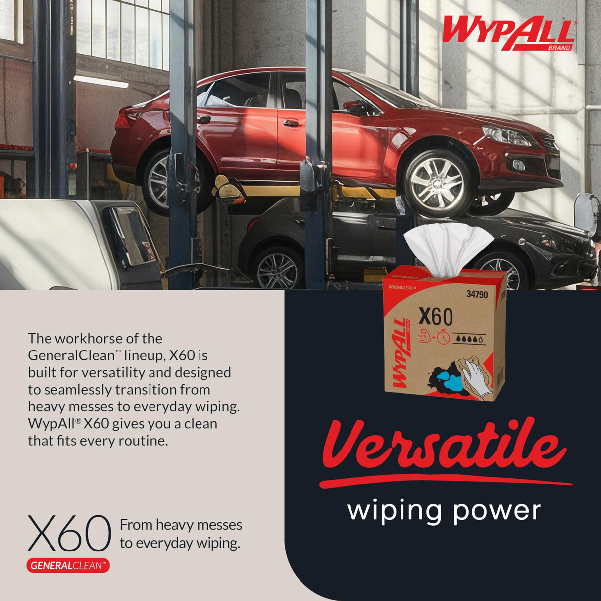 WypAll GeneralClean X60 Cloths Multi-Task Cleaning Wipes (34790), Pop-Up Box, Strong and Absorbent Towels, White (10 Boxes of 118 Sheets, 1,180 Sheet Total)