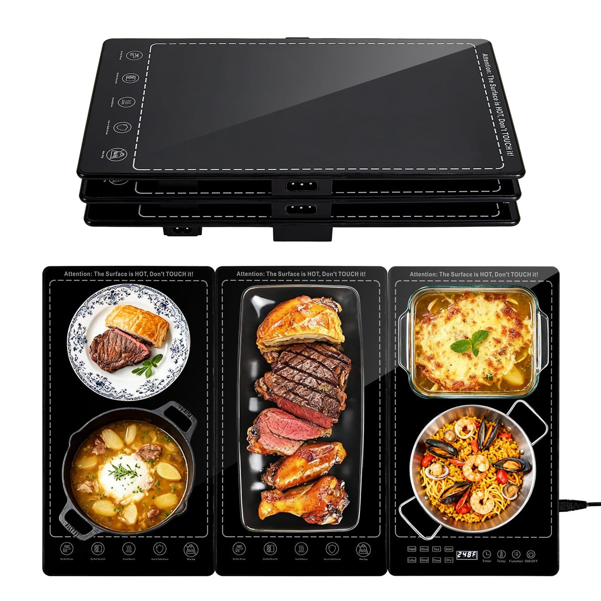 Electric Warming Tray,25"x 15" Food Warmer for Parties Buffet with 10 Temp-Settings, 3-in-1 Warming Mat for Food Built-in Thermostat and Surface Heating, Warming Tray for Parties Buffet,Gatherings