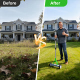 Thatch Rake, Adjustable Garden Rake Head and 38"–65" Handle with Wheels, 21 & 11 Dual-Sided Steel Tines, Heavy-Duty Lawn Dethatching Rake for Grass, Soil Loosening，Landscape and Lawn Care（Green）