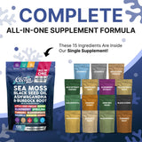 Clean Nutraceuticals Sea Moss Black Seed Oil Ashwagandha Turmeric Bladderwrack Burdock & Vitamin C Vitamin D3 with Elderberry Manuka Dandelion (120 Count (Pack of 1))
