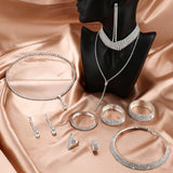 Vieyomn 13 Pcs Rhinestone Jewelry Set for Women Wedding Costume Jewels Crystal Necklaces Tennis Bracelets Rings Earrings Set for Wedding Bride Party Accessory