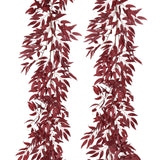 RECUTMS Artificial Hanging Willow Leaves Vine Twigs 2Pcs 5.7Ft Fake Silk Burgundy Leaf Ivy Fall Garland Faux Greenery Indoor Outdoor Valentines Day Wedding Birthday Christmas Thanksgiving Party Decor
