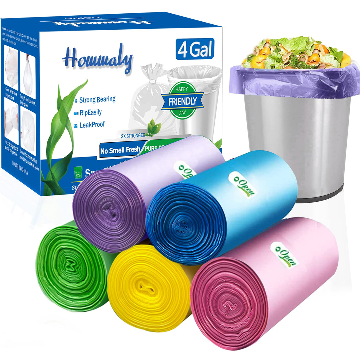 4 Gallon Small Garbage Bags 250 Counts,Trash Bag Bin Liners, 12-15 Liters Bin Bags Wastebasket Bags for home office kitchen Trash Can,Bathroom,Bedroom 5 Color