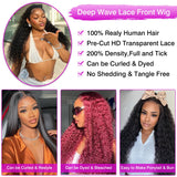 32 Inch Deep Wave Lace Front Wigs Human Hair 13x6 HD Transparent Lace Front Wigs 200% Density Deep Curly Wig Pre Plucked Deep Wave Frontal Wigs Natural Color