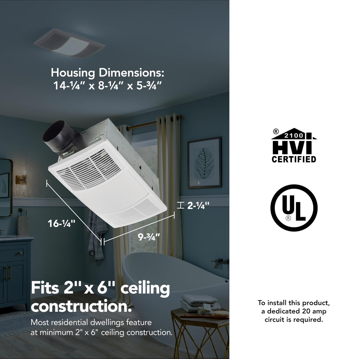 Broan-NuTone Bathroom Exhaust Fan with Heater Quiet 1.5 Sones, 80 CFM and 3-Level CCT Lighting, Powerful Ventilation and Warm Comfort for Any Bathroom