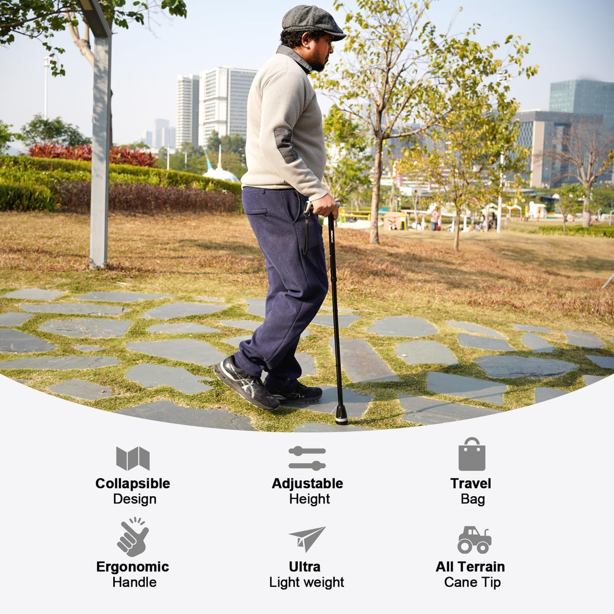 RehaEscort Walking Cane, Folding, Adjustable, Lightweight, Walking Canes for Men & Women, Soft Ergonomic Handle, Heavy Duty All Terrain Tip, Walking Sticks for Seniors & Adults with Travel Bag