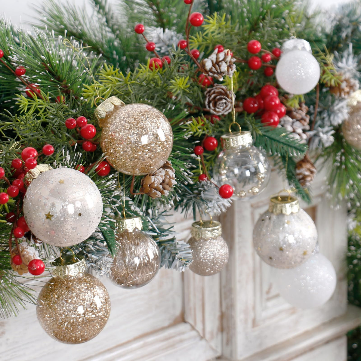 MoonXmas 34PCS Champagne/White Christmas Ball Ornaments Set for Tree Decor