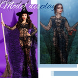 Mepase Boho Witch Lace Kimono Kaftan Dress Robe Beach Bikini Swimsuit,Black