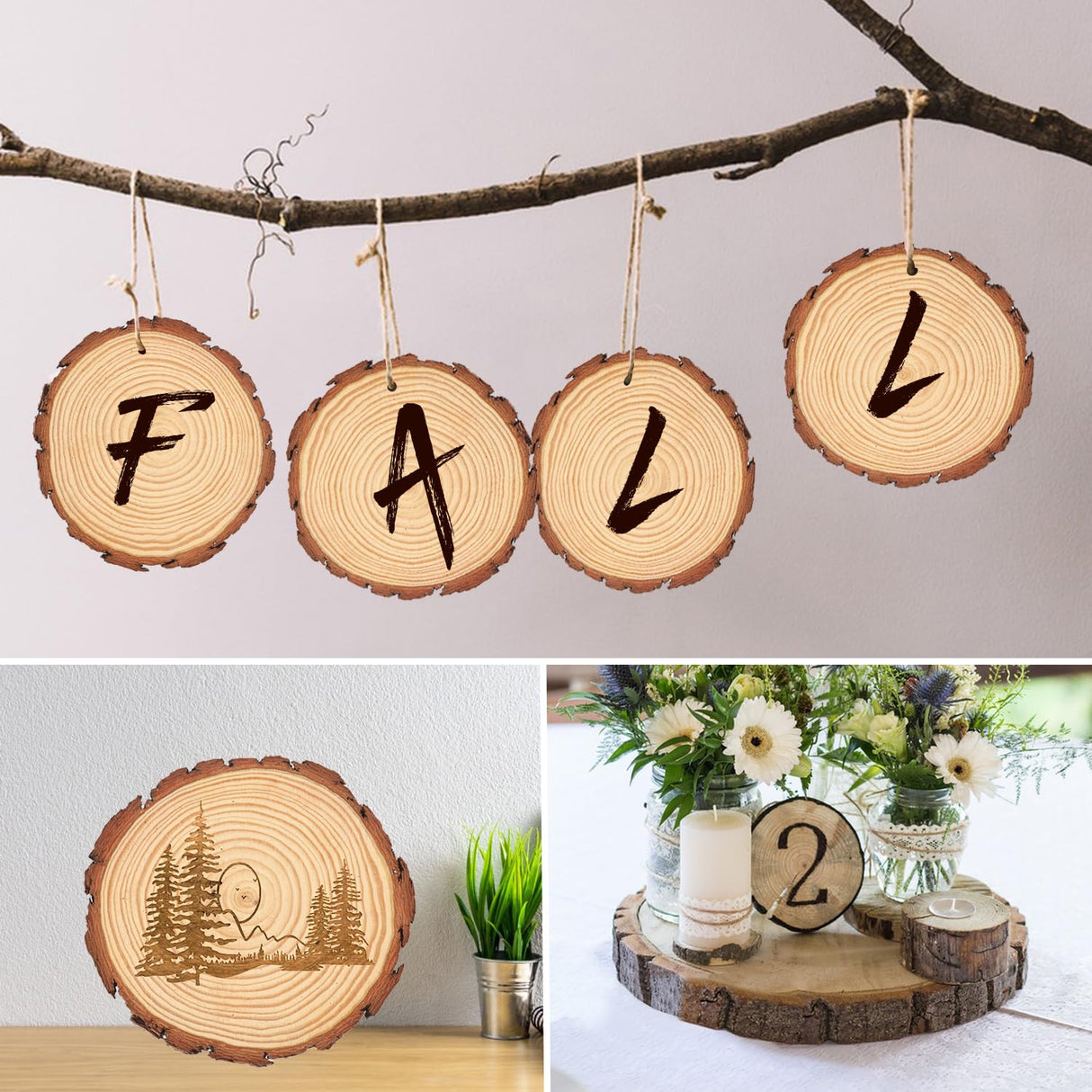 70 PCS 3-4 Inch Natural Wood Slices, Unfinished Pine Wood Circles with Barks for Coasters, DIY Crafts, Christmas Rustic Wedding Ornaments and Centerpieces,by GNIEMCKIN.