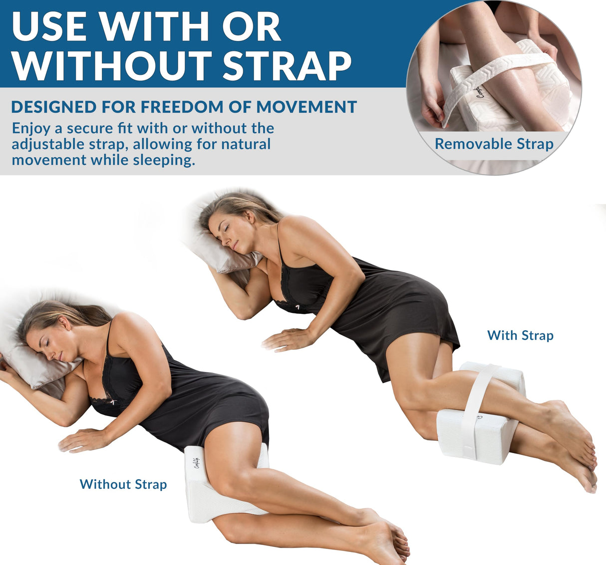 ComfiLife Knee Pillow for Side Sleepers – Cooling Leg Pillow for Side Sleeping – Knee Pillow with Strap for Hip Pain, Back Pain, Sciatica Pain Relief – Memory Foam Hip Pillow Contour Design