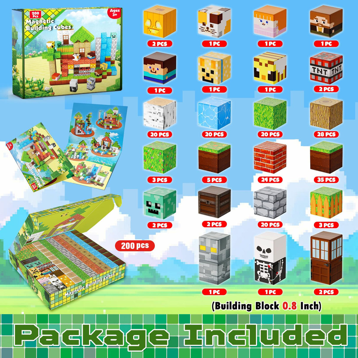 Magnetic Blocks-200PCS Magnetic Building Blocks, Magnets Cubes 2025 Upgraded Stacking Magnets for Kids Forest River Indoor Construction STEM Toys, Christmas Birthday Gifts for Boys & Girls Ages 3+