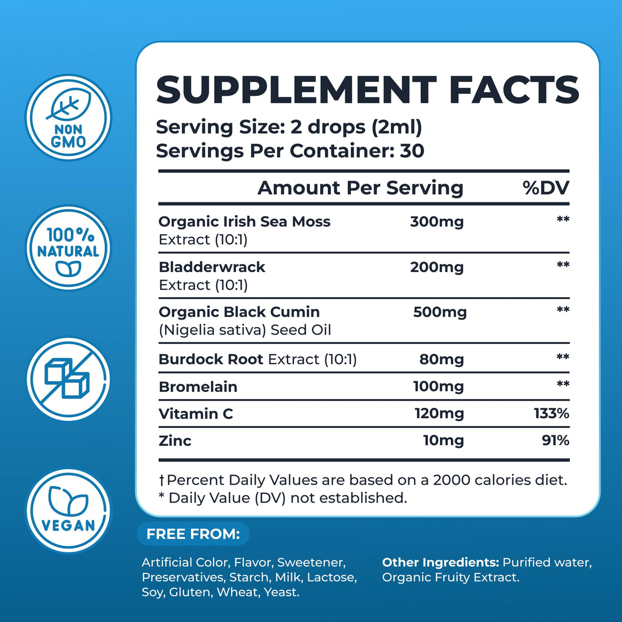 TrueSeaMoss 3000mg Irish Sea Moss Drops with Burdock Root & Bladderwrack for Digestive System & Muscle Recovery Support - 2 Fl Oz Apple NW1