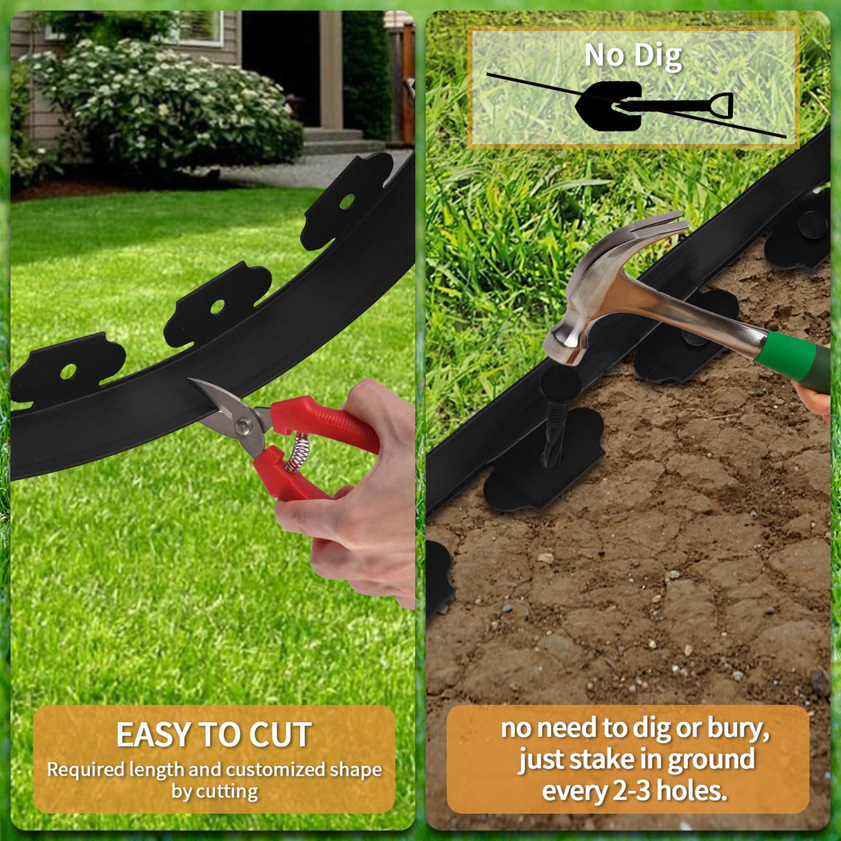 Landscape Edging Border Kit, No Dig Garden Edging Border 60ft 2in Tall with Scissors and 60 Spikes for Landscaping Border Edging Flower Bed Edging Borders