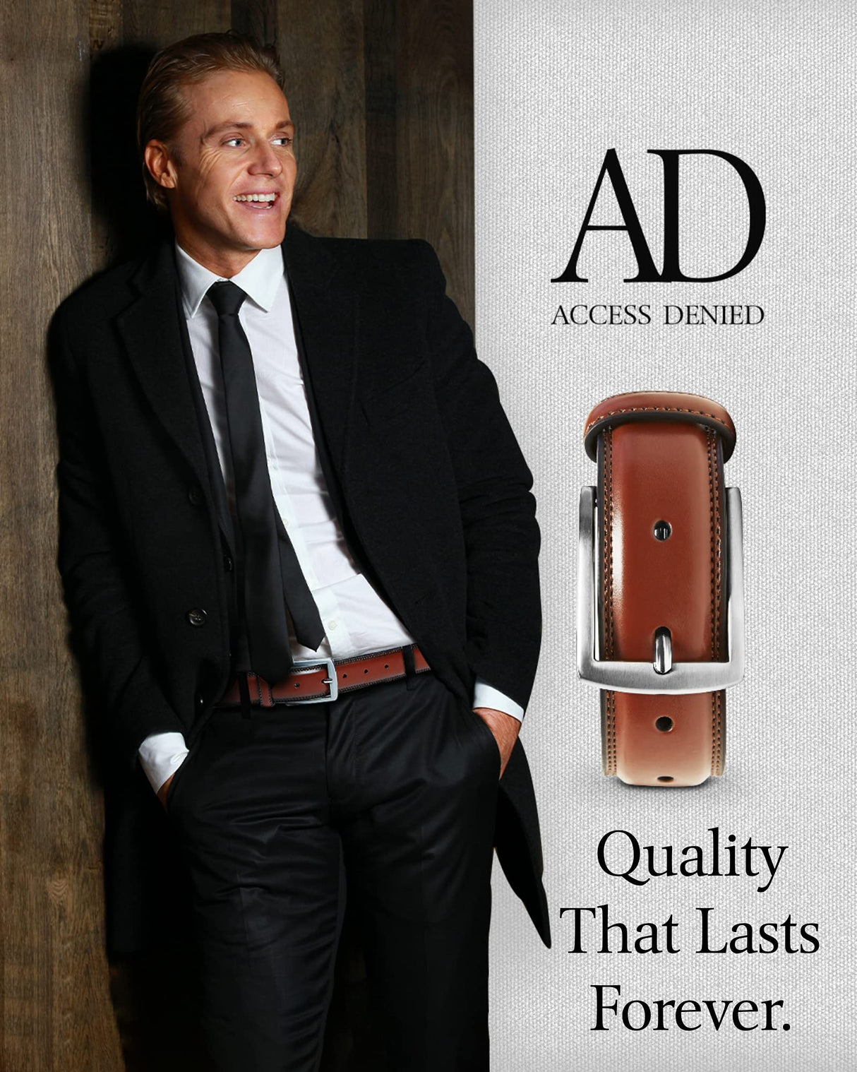 Access Denied Genuine Leather Dress Belts For Men - Mens Belt For Suits, Jeans, Uniform Brown Belt - Designed in the USA - Holiday Christmas Gifts For Men