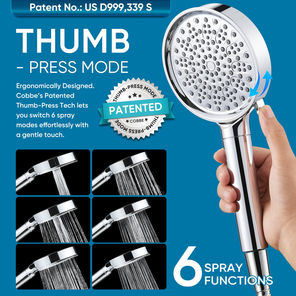 Cobbe Filtered Shower Head with Handheld, High Pressure 6 Spray Mode Showerhead with Filters, Water Softener Filters Beads for Hard Water - Remove Chlorine - Reduces Dry Itchy Skin, Chrome