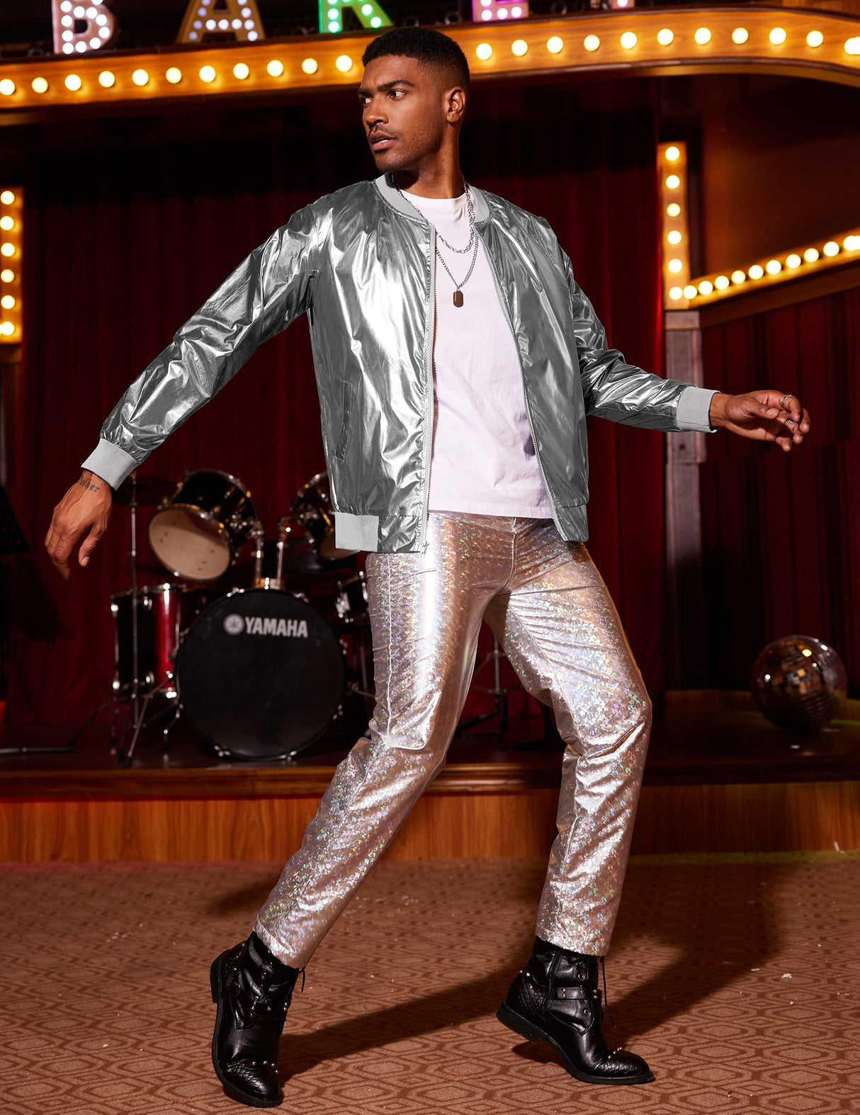 COOFANDY Mens Coat Metallic 70s Disco Christmas Party Varsity Jacket Zip-up Baseball Bomber