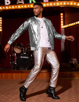 COOFANDY Mens Coat Metallic 70s Disco Christmas Party Varsity Jacket Zip-up Baseball Bomber