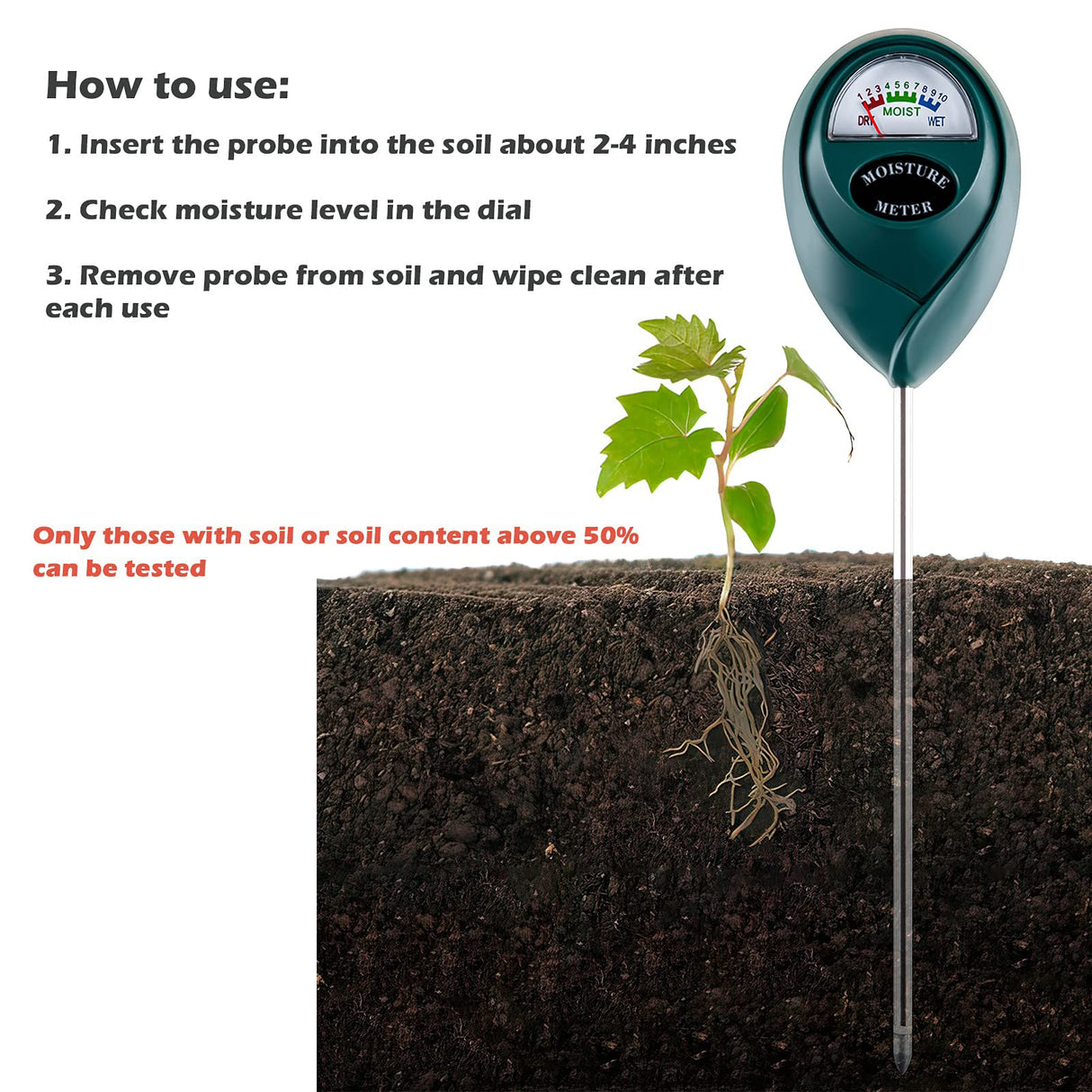 Tennedriv Green Long Probe Soil Moisture Meter for Outdoor Plants, Plant Water Meter for Outdoor Plants,Plant Moisture Meter for Indoor Plants and Outdoor Plants, No Batteries Required, 2 Pack