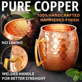 Benicci Moscow Mule Copper Mugs - Set of 4-100% HANDCRAFTED - Food Safe Pure Solid Copper Mugs - 16 oz Christmas Gift Set with Premium Quality Cocktail Straws and Jigger!