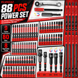 RLVKEAZ 88-Piece Impact Driver & Magnetic Screwdriver Bit Set, S2 Steel Security Torx Hex Phillips Square Triangle Slotted Bits, Mini Ratchet Wrench, Magnetic Bit Holders & Nut Driver, 1/4'' Hex Shank
