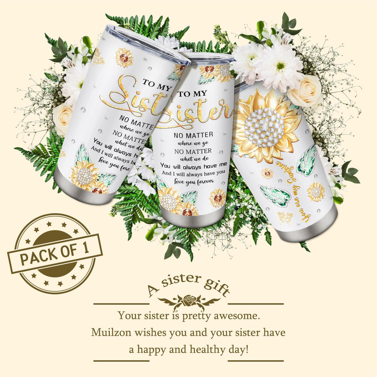Muilzon Best Big/Little Sister Gifts from Sisters Tumblers 20oz - Cool/Funny Gifts for Sister from Brother Coffee Mug - Christmas Mothers Day Birthday Gift Ideas for Sis Cup