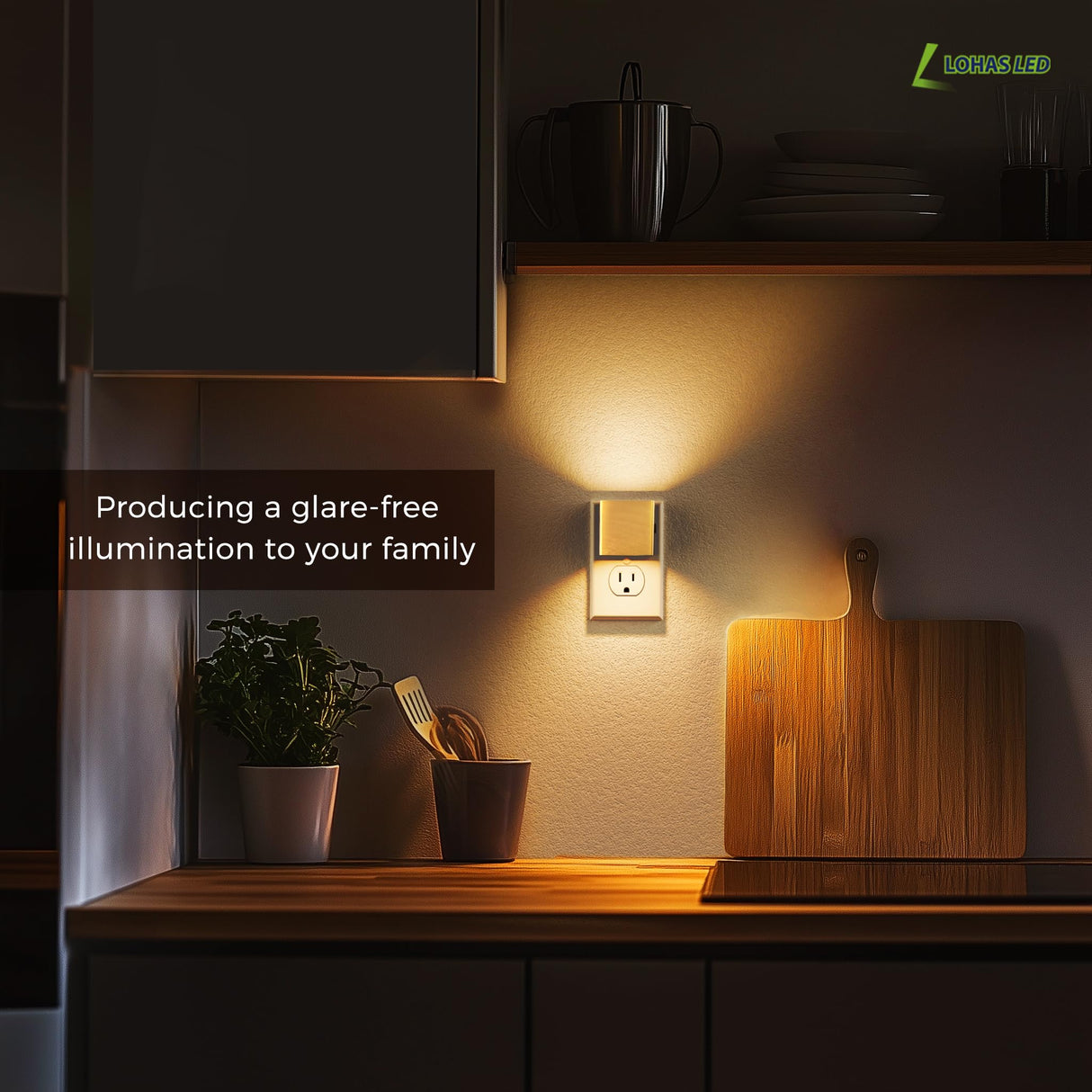 L LOHAS LED Night Light,Night Lights Plug into Wall,[2-Pack] Dimmable Night Light with Light Sensor,3000K Warm White,Gold Nightlight for Bathroom Hallway Kitchen