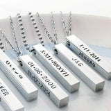 Xianofu Personalized 4 Sided Vertical Bar Necklace Custom Text Engraved 3D Bar Pendant Stainless Steel Coordinate Jewelry for Couples