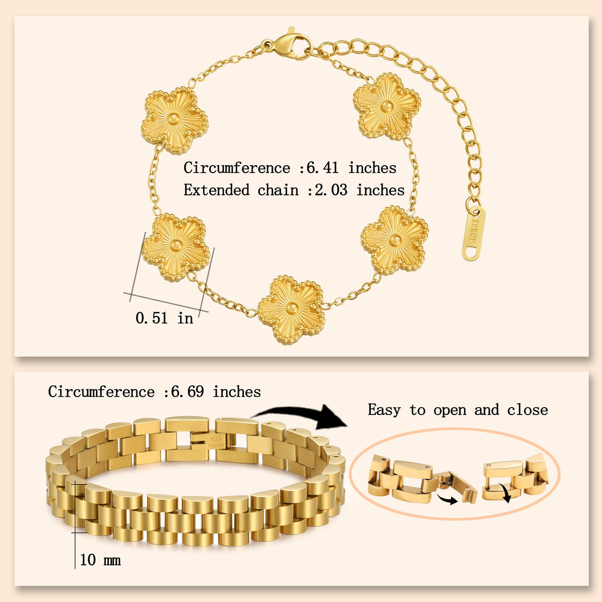 YOQ Stackable Four Leaf Clover Bracelets for Women, 18K Gold Plated Love Bangle Bracelets Set, 2 Pcs Charm Jewelry Gifts (Gold 2Pcs-W)