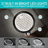 Large Magnifying Glass with 37 LED Light, 10X 20X 45X Handheld Illuminated Lighted Magnifier with 3 Light Modes Rechargeable Magnifying Glass for Seniors Reading, Inspection (Black & White)