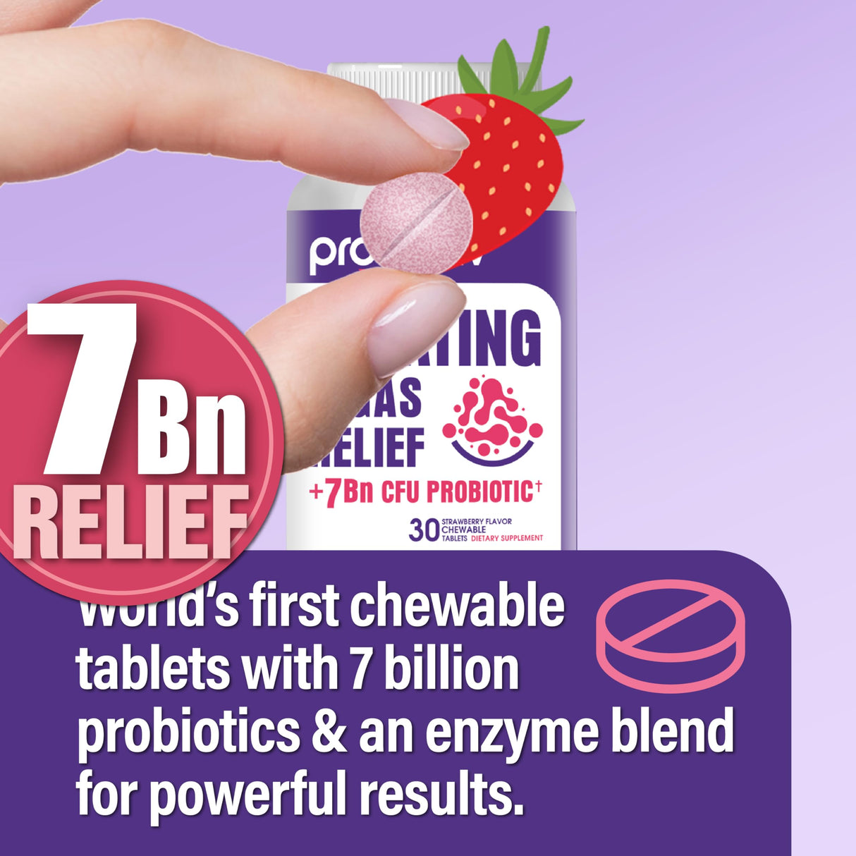 Probiotiv Anti Gas & Bloating Relief for Women and Men 7 Billion CFU – Chewable Probiotics & Lactobacillus Reuteri, Daily Digestive Enzymes Debloating for Women, Aids Digestion & Digestive Health