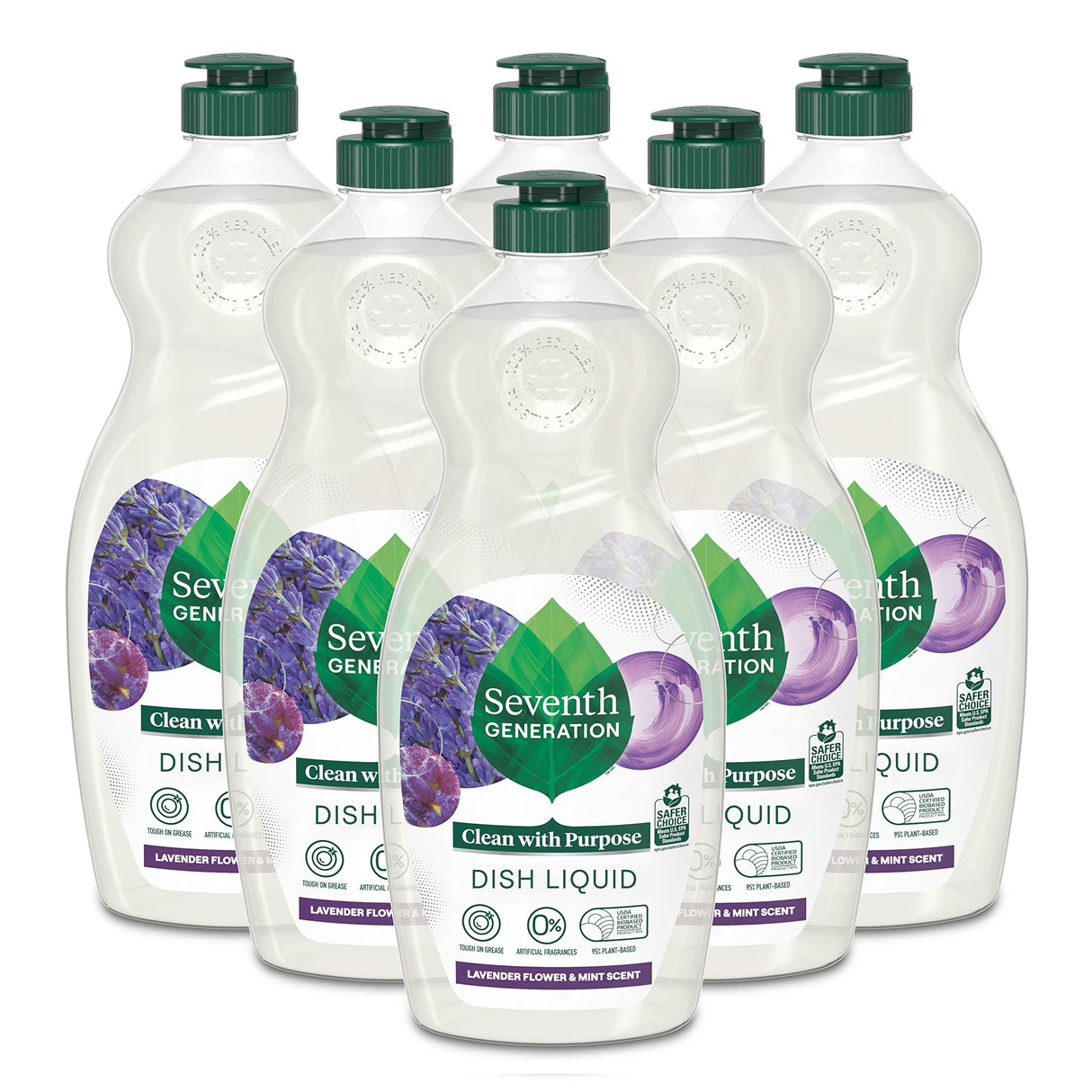 Seventh Generation Dish Soap Liquid Lavender Flower & Mint Scent Pack of 6 Dishwashing Soap Dish Detergent Liquid Soap 19 oz